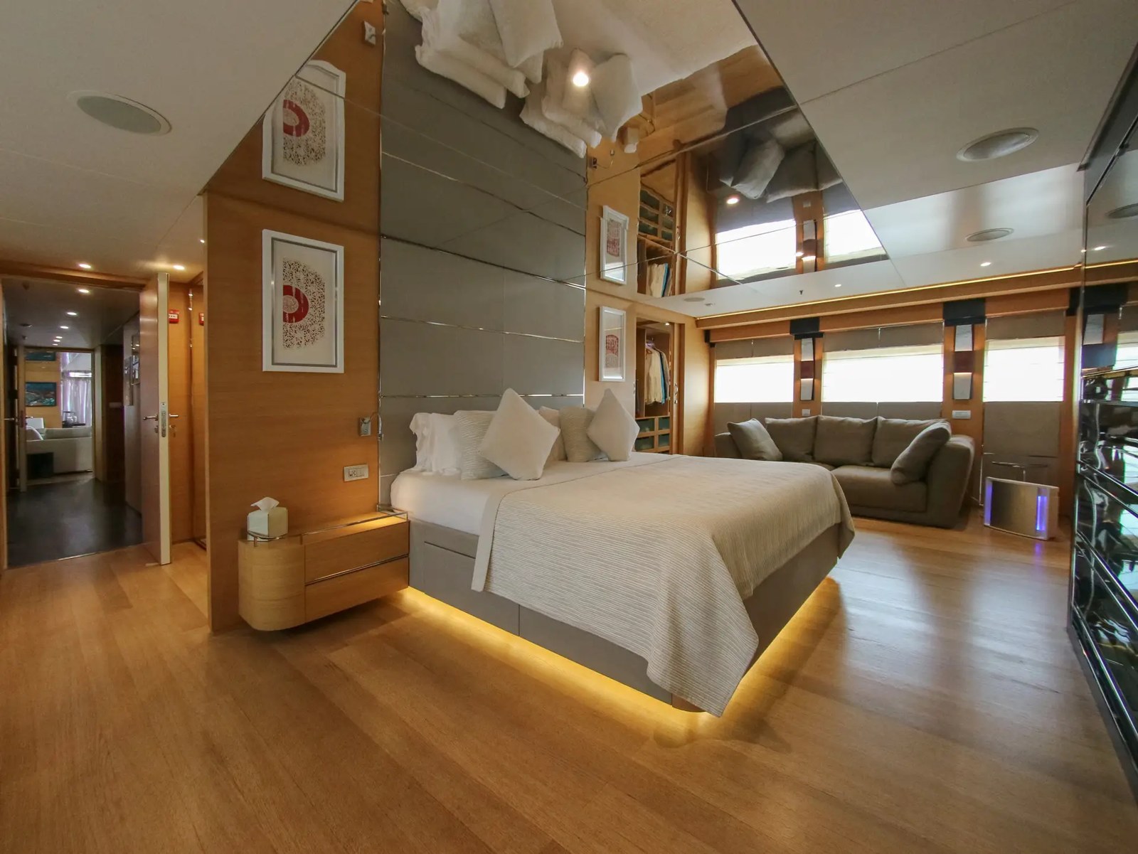 DARLING’s full beam master suite with a double bed and warm timber interior