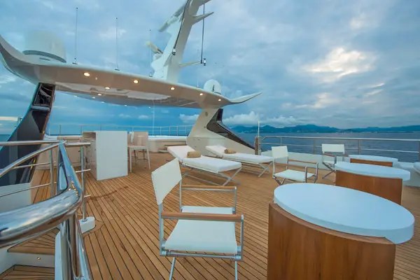 Open air lounge and seating on DARLING’s sun deck